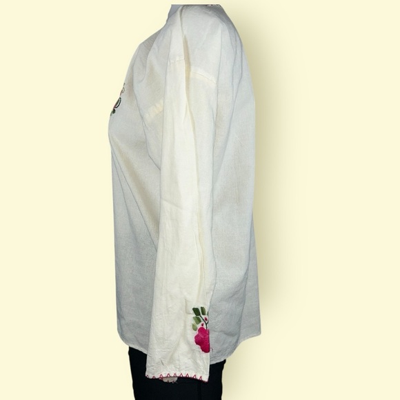 Vintage Oaxaca Embroidered Handmade Floral Cotton Blouse from Mexico off white - Picture 5 of 11